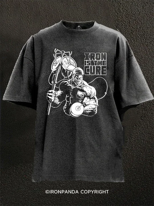 Edgy T-Shirt-Iron is the Cure Washed Gym Shirt