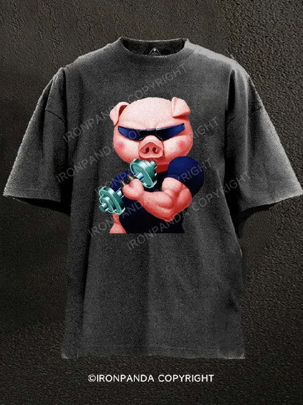 Stylish T-Shirt-Muscular pig Washed Gym Shirt