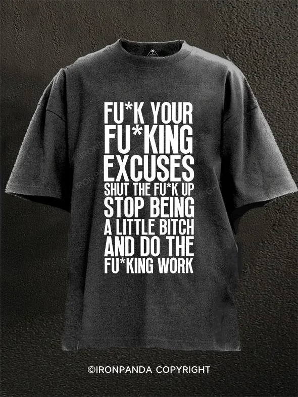 Streetwear T-Shirt-No Excuses Do The Work Washed Gym Shirt