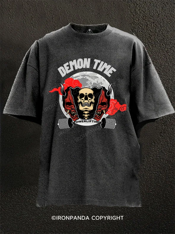 Soft T-Shirt-Demon Time lifting Washed Gym Shirt