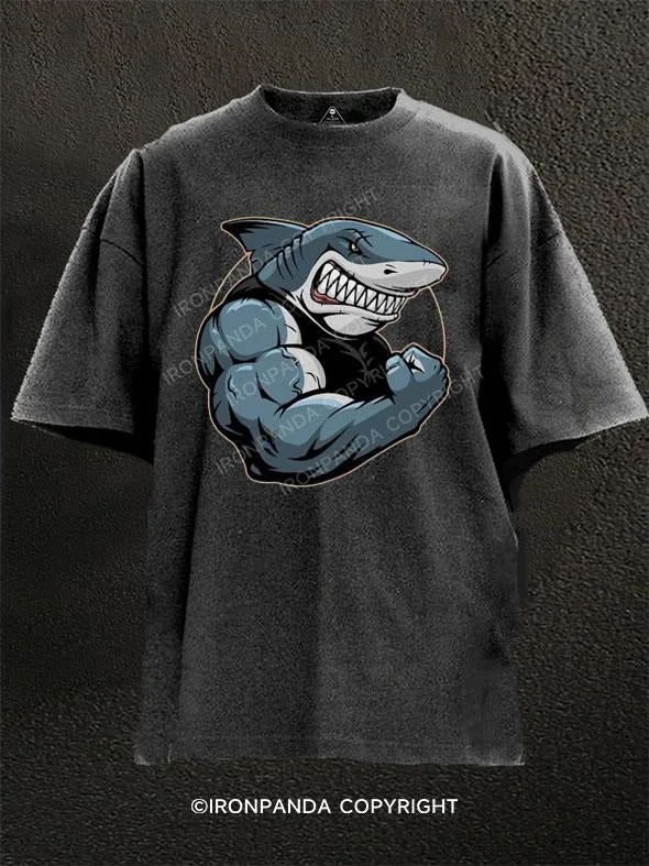 Sports T-Shirt-gym shark Washed Gym Shirt