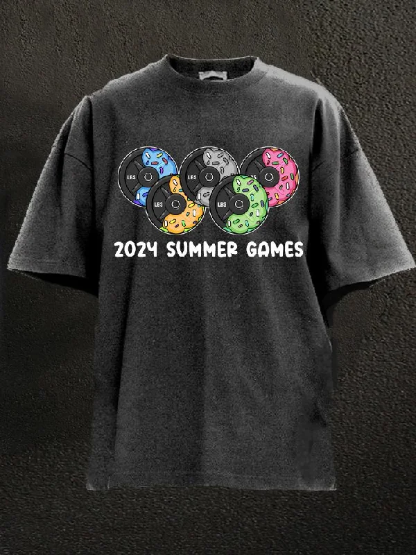 Color Block T-Shirt-2024 Summer Games Donut Plates Washed Gym Shirt