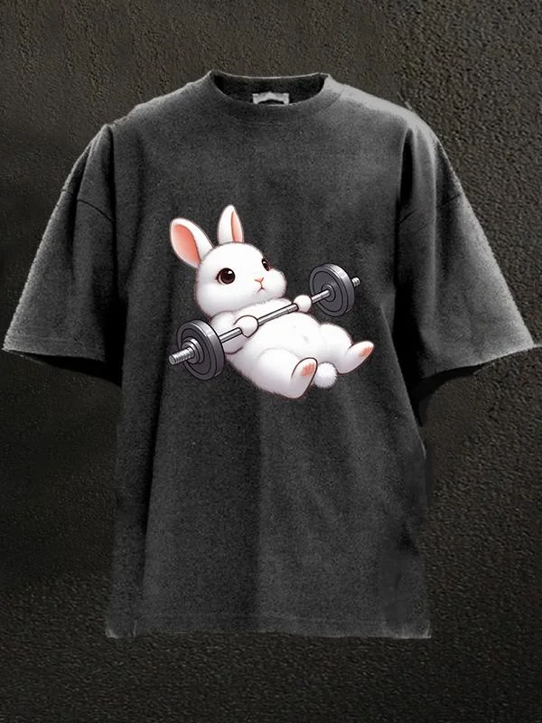 Comfy T-Shirt-rabbit bench press Washed Gym Shirt