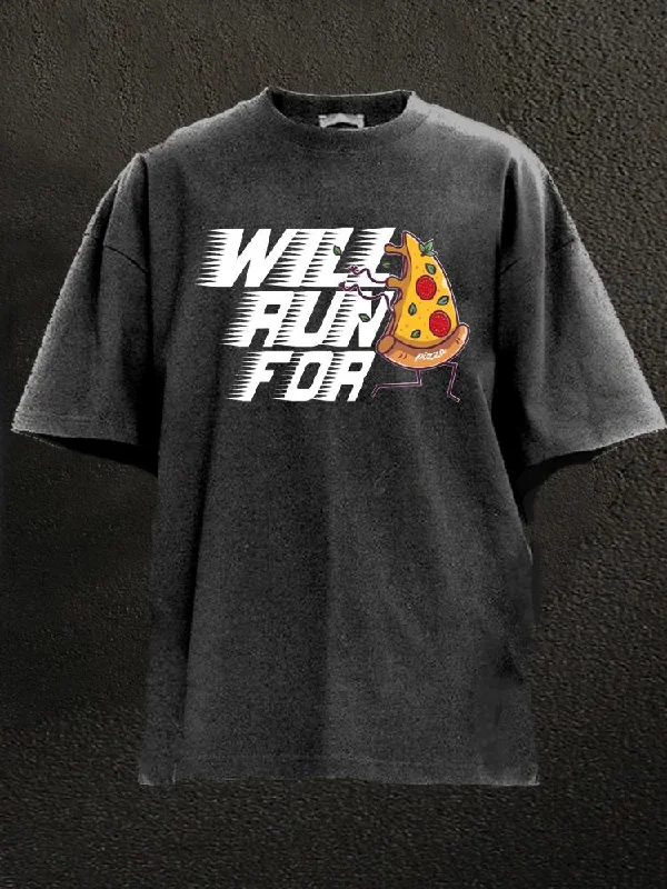 Trendy T-Shirt-Will Run For Pizza Washed Gym Shirt