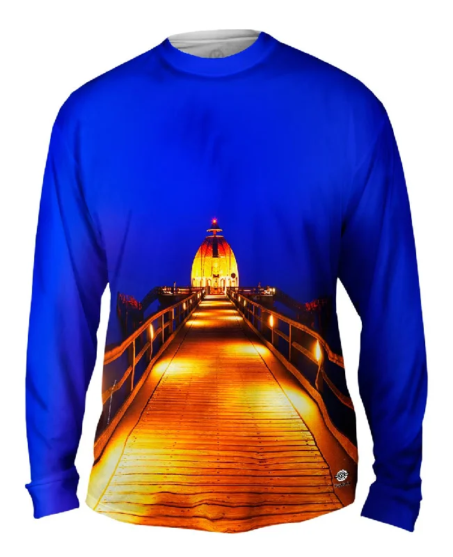 Sporty Long Sleeve-Seebrucke Golden Blue Glow Pier