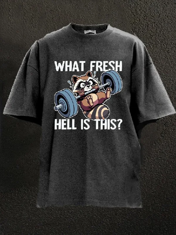 Gym T-Shirt-What Fresh Hell Is This Raccoon Washed Gym Shirt