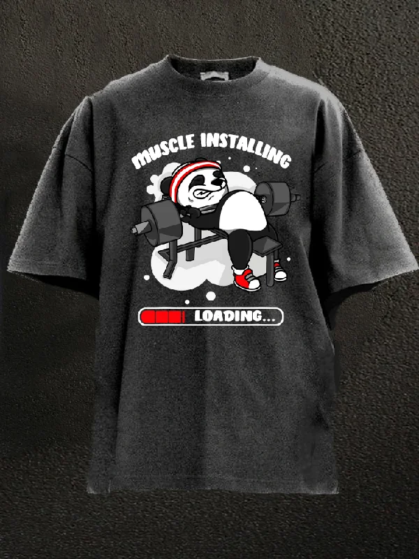 Meme T-Shirt-Panda Installing Muscles Loading Washed Gym Shirt