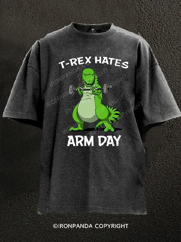 Stretch T-Shirt-T-Rex Hates Arm Day Washed Gym Shirt