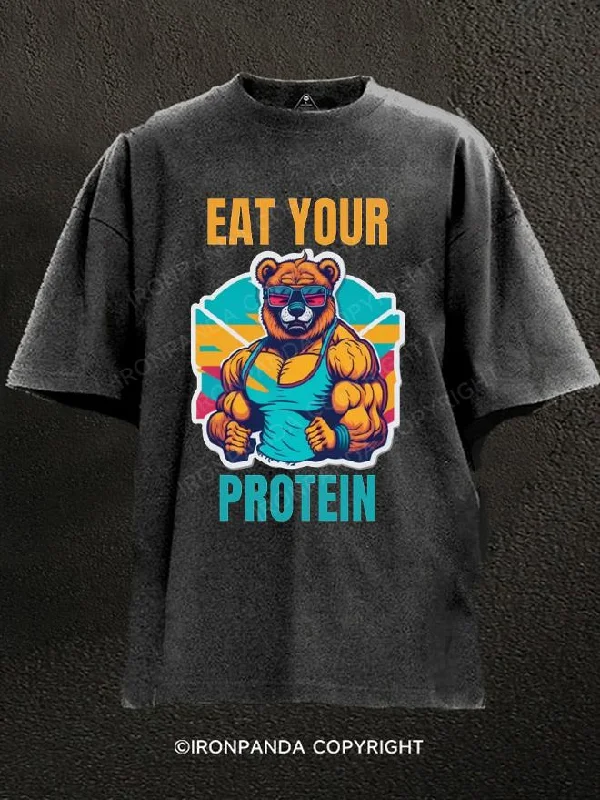 Skull T-Shirt-Eat your protein Washed Gym Shirt