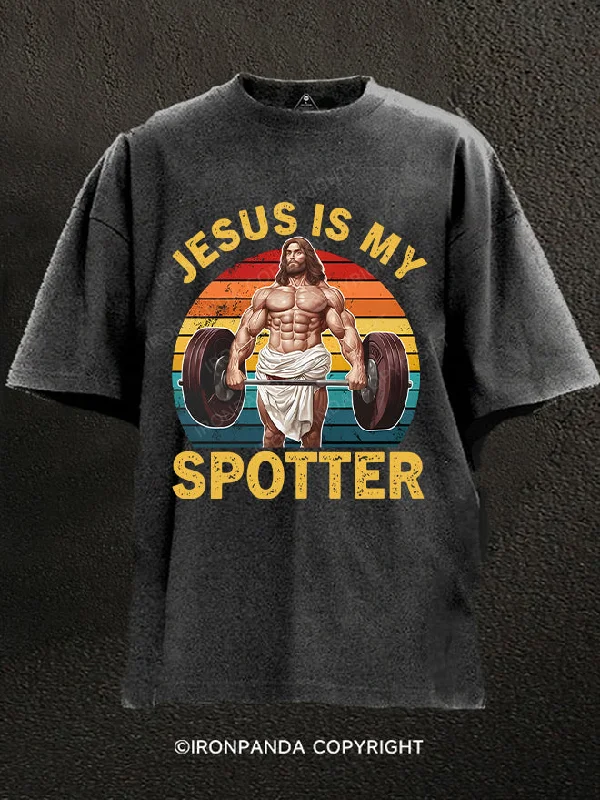 Unique Design T-Shirt-Jesus is My Spotter Washed Gym Shirt