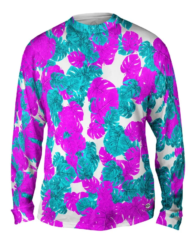 Soccer Long Sleeve-Tropical Leaves Pink Foliage Pattern