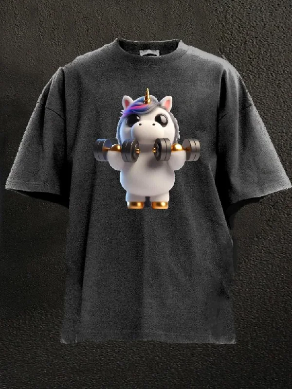 Heavy Cotton T-Shirt-Unicorn Weightlifting Washed Gym Shirt