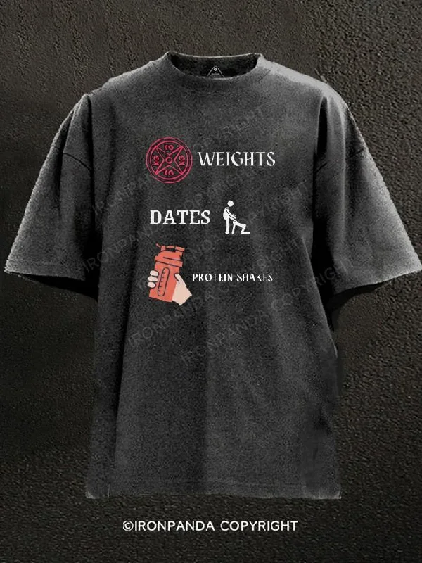 Outdoor T-Shirt-Weight Dates Protein Shakes Washed Gym Shirt