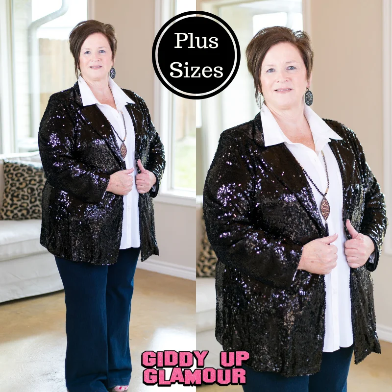 Heavy Cotton Jacket-Plus Size Dazzle Them All Sequin Blazer Jacket in Black