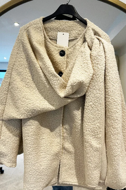 Quilted Jacket-Scarf Wrap Jacket - Beige