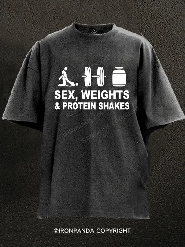 Yoga T-Shirt-SEX WEIGHTS & PROTEIN SHAKES  Washed Gym Shirt