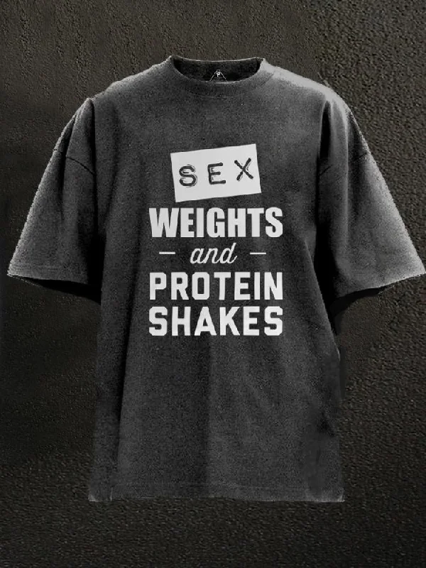 Festival T-Shirt-Sex weights and protein shakes Washed Gym Shirt