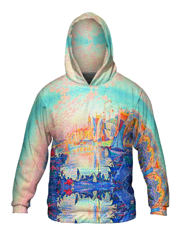 Button Up Hoodie-Paul Signac - "The Port of Saint-Tropez" (1901)