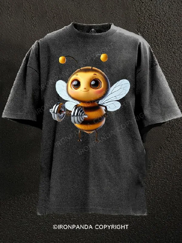 Slim Fit T-Shirt-Barbell bee Washed Gym Shirt