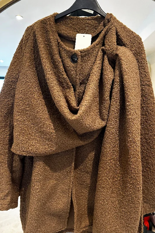 Winter Jacket-Scarf Wrap Jacket - Brown