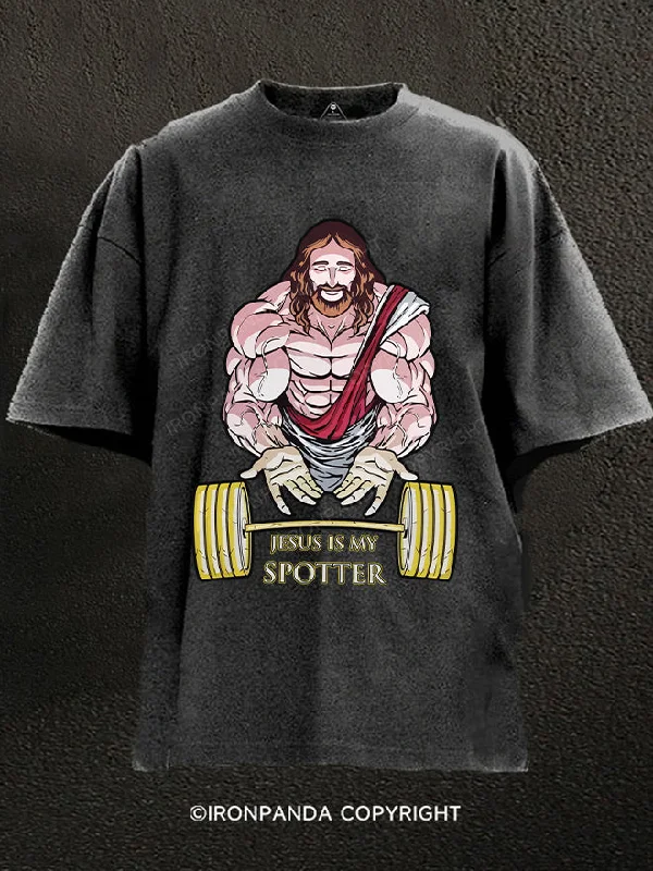 Heavy Cotton T-Shirt-Jesus Is My Spotter  Washed Gym Shirt