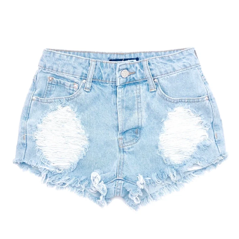 Running Shorts-Distressed High Waisted Denim Shorts  - The Ashley