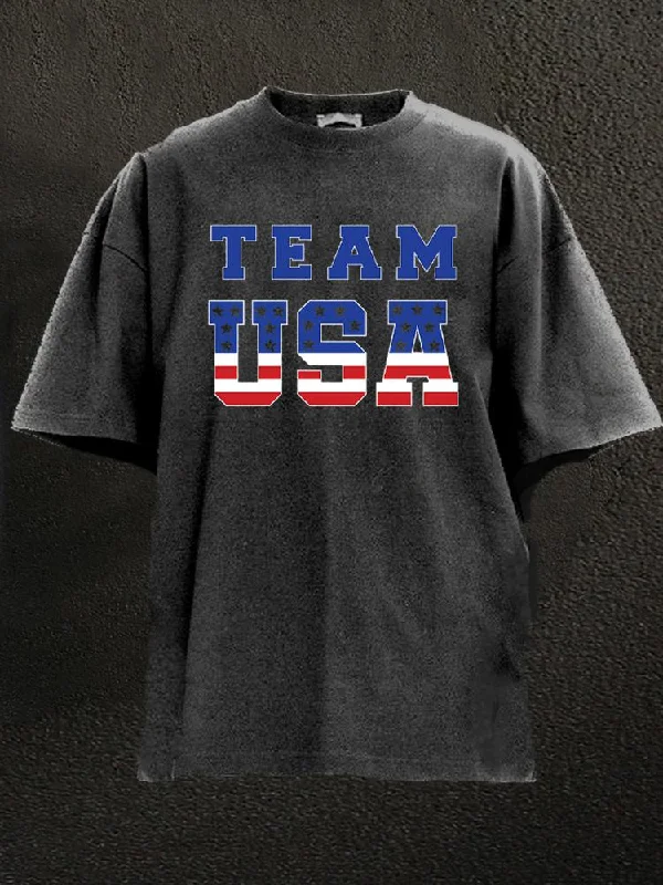 Hip Hop T-Shirt-TEAM USA Washed Gym Shirt