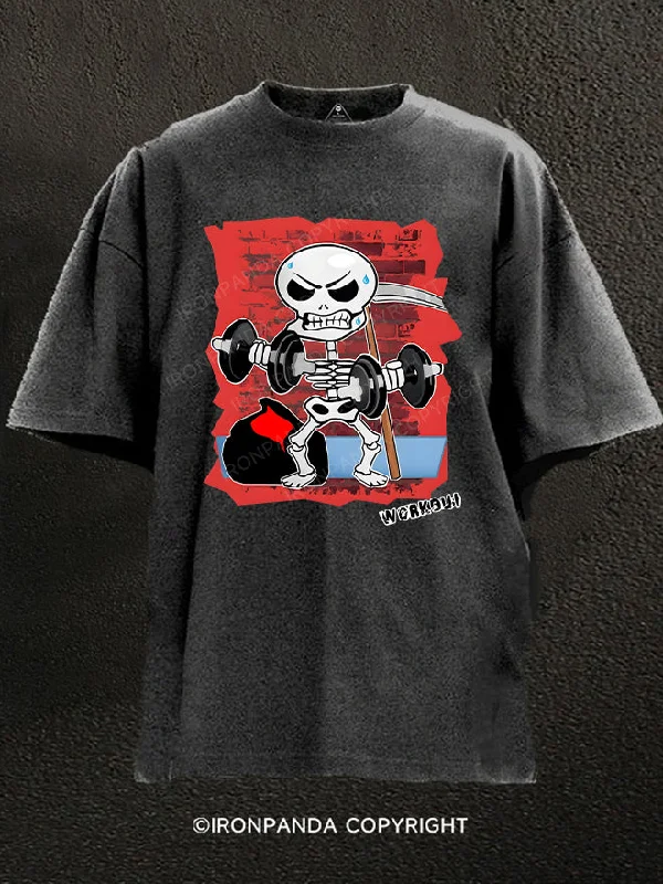 Stylish T-Shirt-Workout Skeleton Skull Bones Washed Gym Shirt