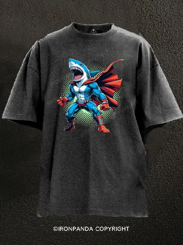 Cool Print T-Shirt-Mighty Marine Shark Washed Gym Shirt