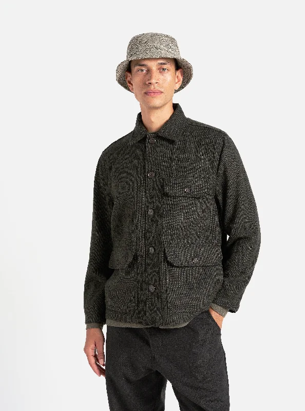 Versatile Jacket-Universal Works Utility Jacket in Black/Olive Stripe Wool Mix