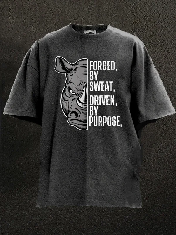 Slogan T-Shirt-Forged By Sweat Driven By Purpose Washed Gym Shirt