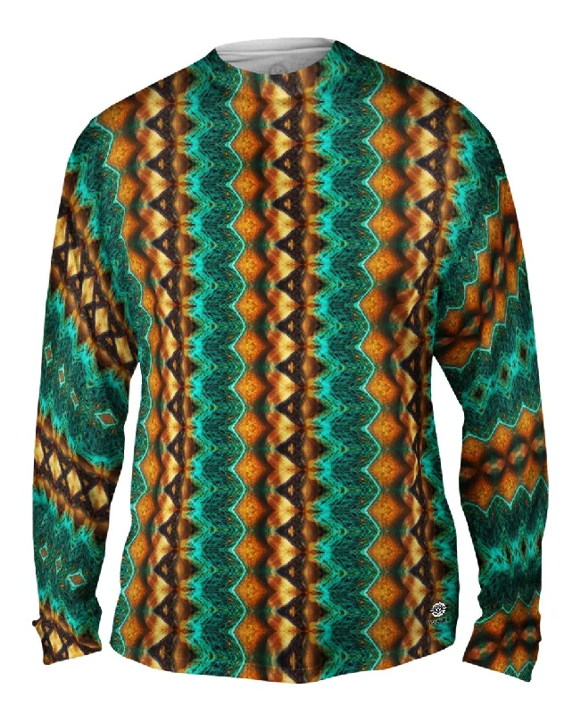 Distressed Long Sleeve-Golden Aqua Snake Skin Pattern