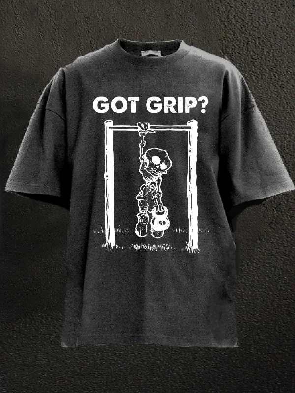 Printed T-Shirt-GOT GRIP Washed Gym Shirt