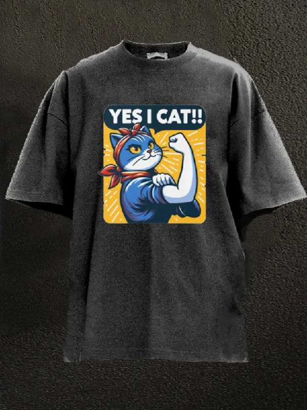 Comfortable T-Shirt-Yes I Cat Washed Gym Shirt