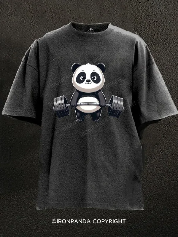 Hipster T-Shirt-Weightlifting panda Washed Gym Shirt