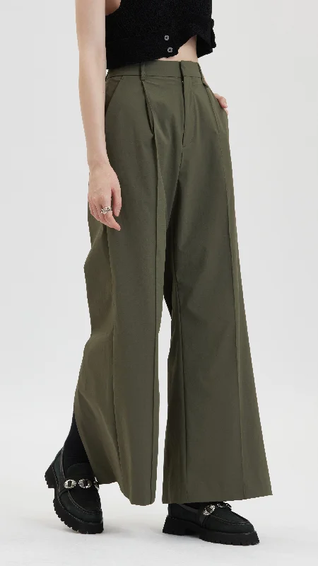 Slim Fit Pants-Pleated Straight-Leg Pants